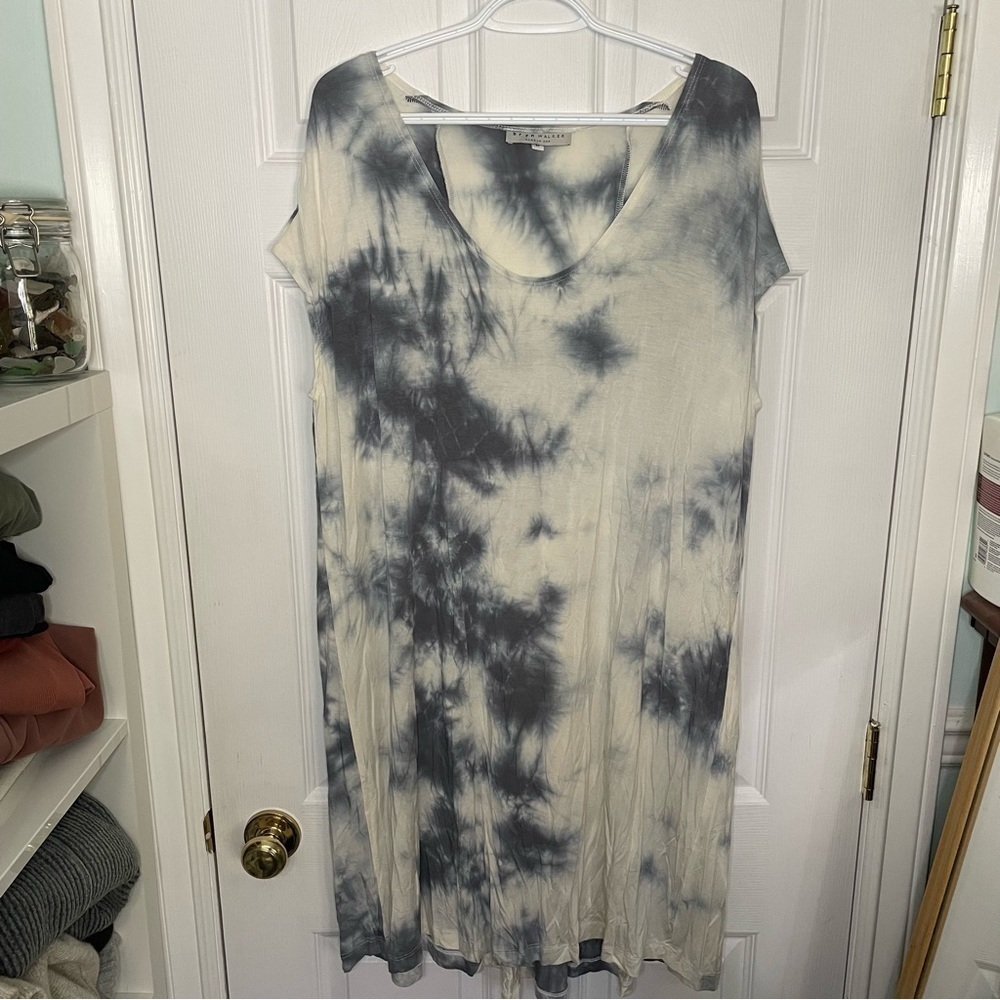 Bryn Walker Grey and White Tie Dye Micro Modal T Shirt Dress Large